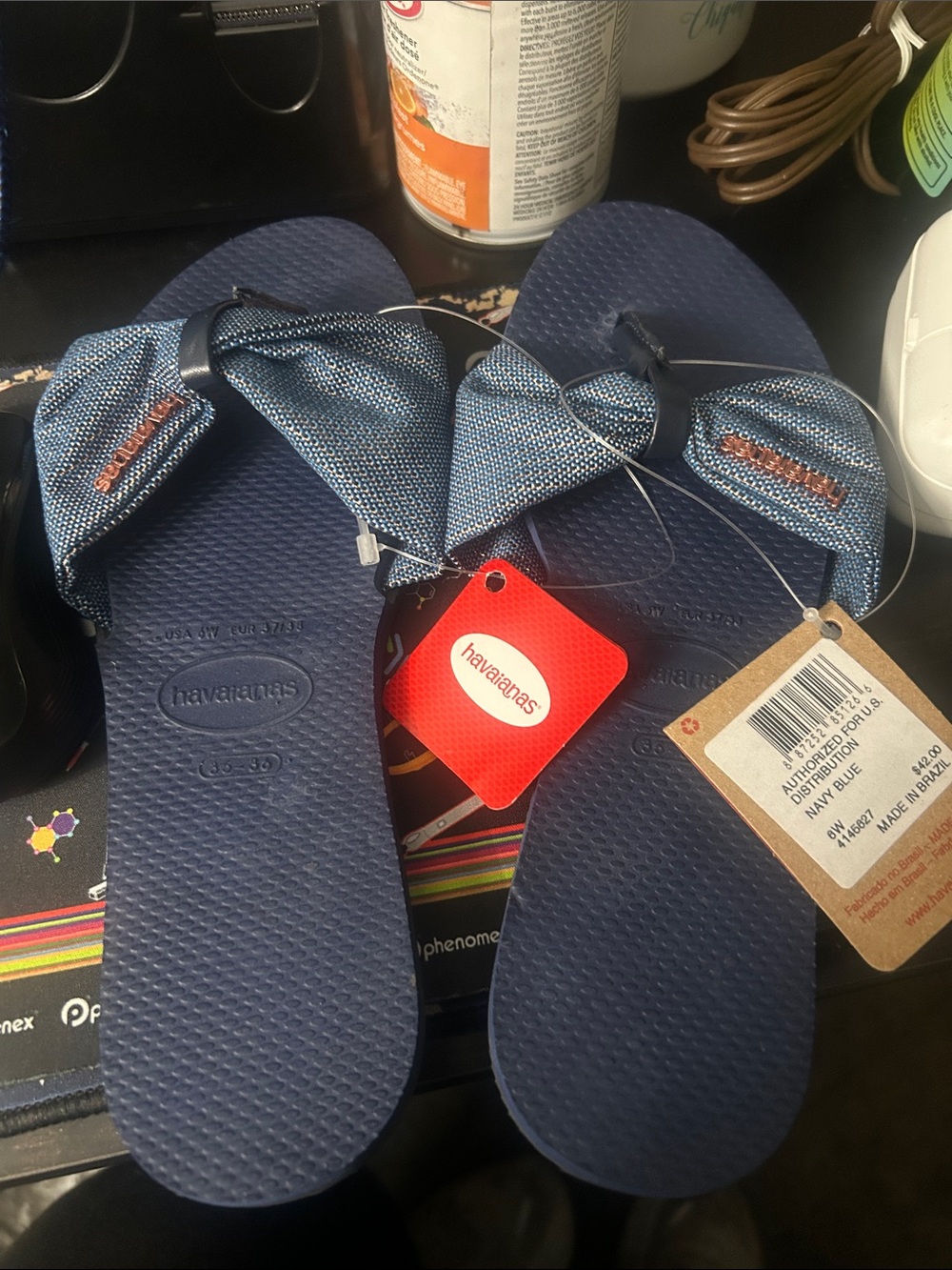 NWT HAVAIANAS FLIP FLOPS NAVY BLUE Alpargatas SIZE 7/8W Thongs